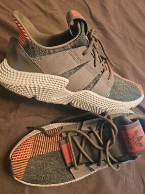 Adidas Prophere Trace Olive Green Knit Upper & Vibrant Orange Accents US Mens 10